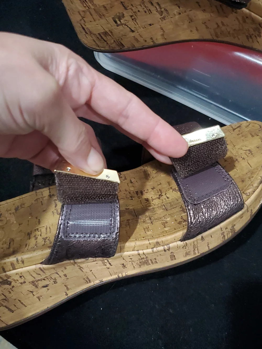 Vionic Pepper Wedge In Metallic Brown Cork Wedge Slide Sandal